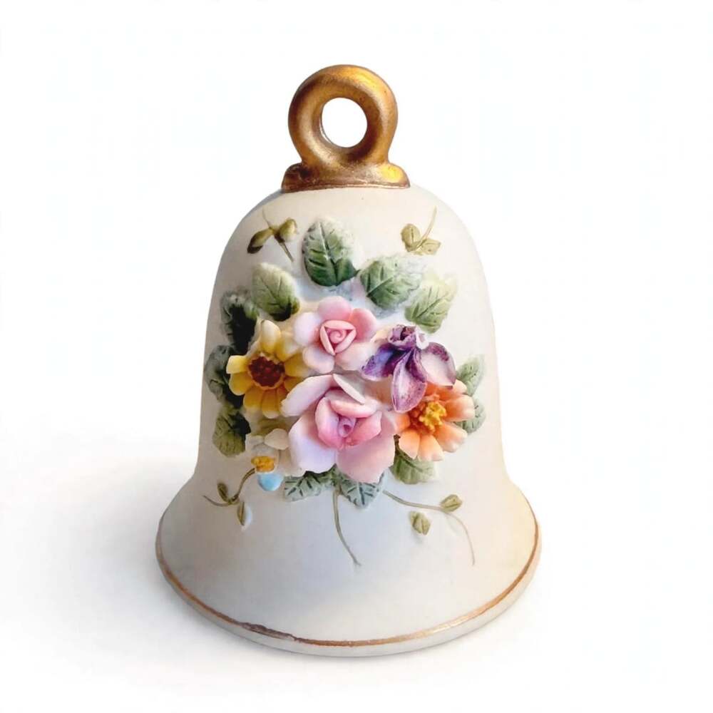Josef Originals Porcelain Floral Bell 3" Vintage Applause Taiwan 651650